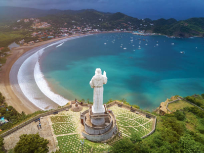 San Juan Del sur bay  aerial drone view on sunny day